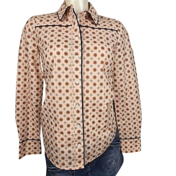 J. Crew Piped Foulard Medallion Print Shirt Sz 00 XXS Long Sleeve - Picture 2 of 13